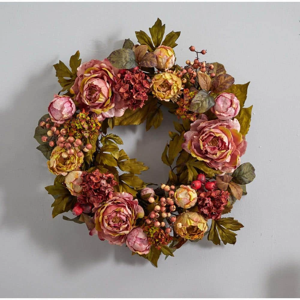 24.0 In. Artificial H Red Peony Hydrangea Wreath 9 24.0 In. Artificial H Red Peony Hydrangea Wreath - Image 7