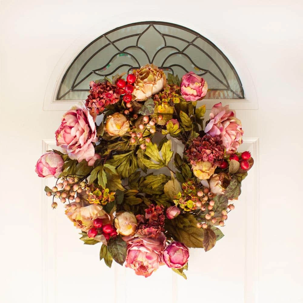 24.0 In. Artificial H Red Peony Hydrangea Wreath 4 24.0 In. Artificial H Red Peony Hydrangea Wreath - Image 2