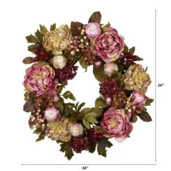 24.0 In. Artificial H Red Peony Hydrangea Wreath 15 24.0 In. Artificial H Red Peony Hydrangea Wreath -Artificial nearly natural decorative wreaths 4930 fa 1000