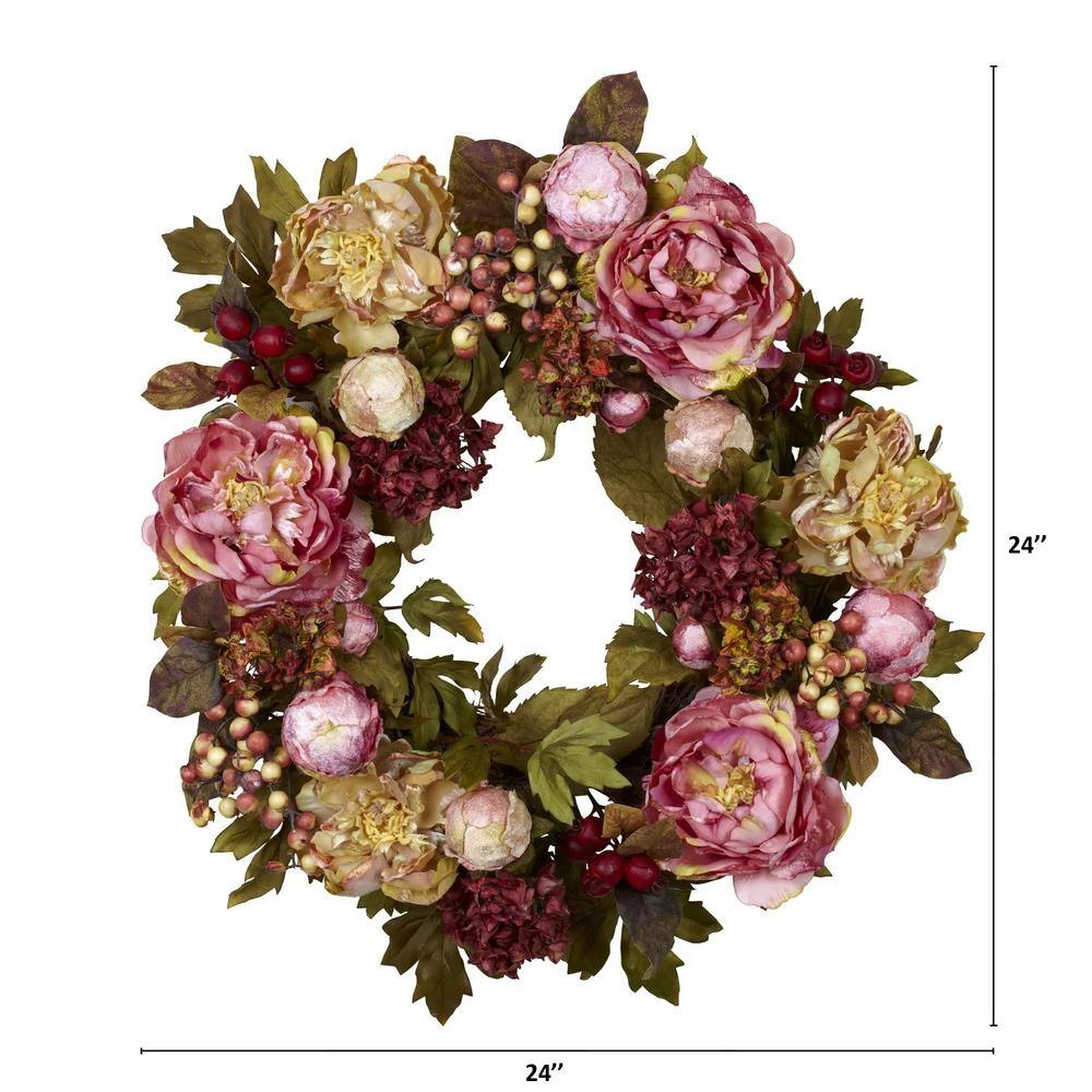 24.0 In. Artificial H Red Peony Hydrangea Wreath 8 24.0 In. Artificial H Red Peony Hydrangea Wreath - Image 6