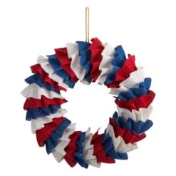 18 In. Artificial Red White And Blue Americana Burlap Wreath